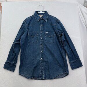 Vintage Carhartt Denim Shirt MensL Blue Western Workwear Pearl Snap Flap Pocket